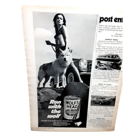 Vintage 1972 Wolf's Head Oil Woman Wolf Original Ad epherma - Picture 1 of 1